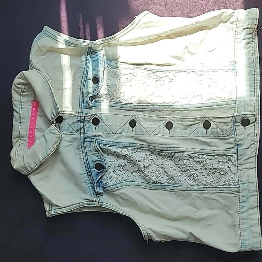 Sleeveless Jean Jacket with Floral Designs On Sides